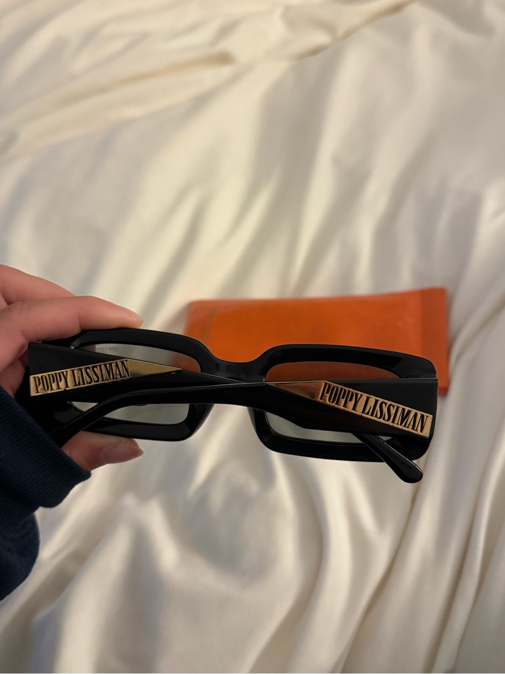 Poppy Lissiman Black Rectangular Sunglasses with Gold Accent